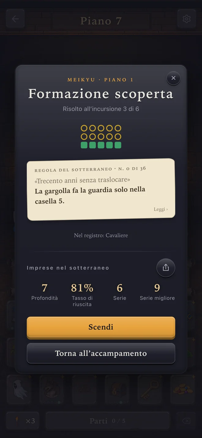 Meikyu su iPhone: piano risolto, regola appena scoperta e statistiche di avanzamento